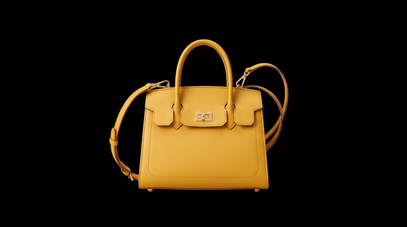 Yellow handbag, original photo beside its transparent cutout