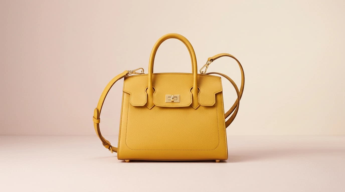 Yellow handbag, original photo beside its transparent cutout